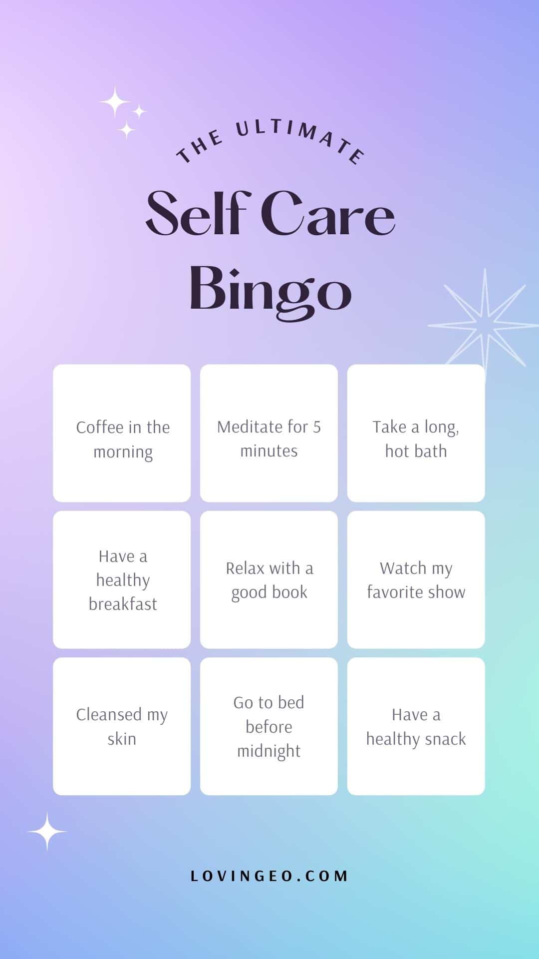 self care bingo